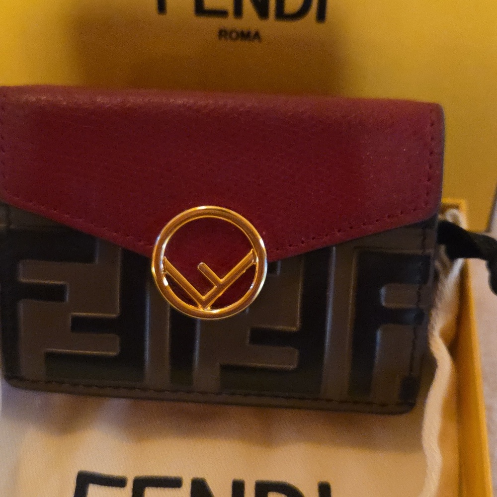 Fendi Burgundy and Black Wallet with Gold‎ Accent - Picture 2 of 10